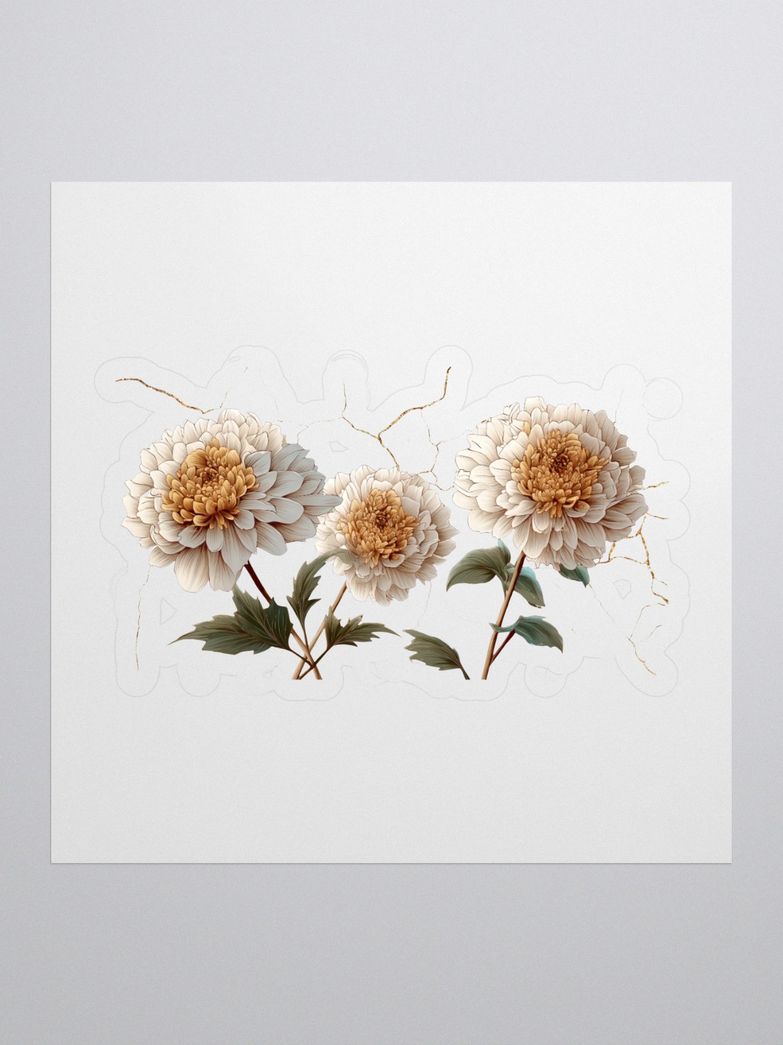 Kintsugi Dahlia Cracked Grunge T-Shirt – Floral Sticker Art Style product image (1)