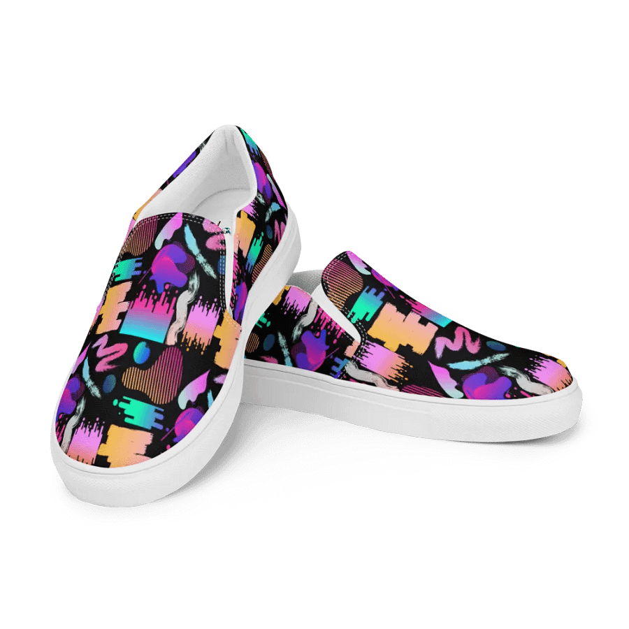 90's Pattern Womens Canvas Slip-On Shoes | Retro Pattern Shoes product image (11)