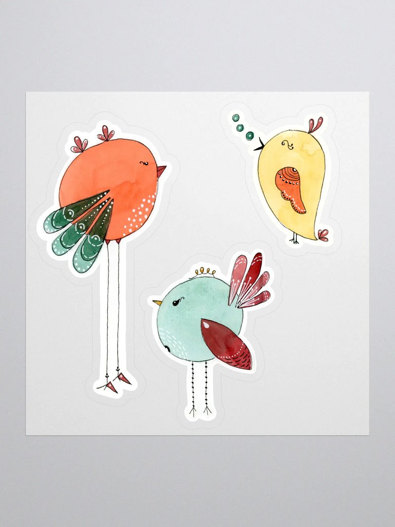 Watercolor Bird Doodle Stickers Set of 3 Birds