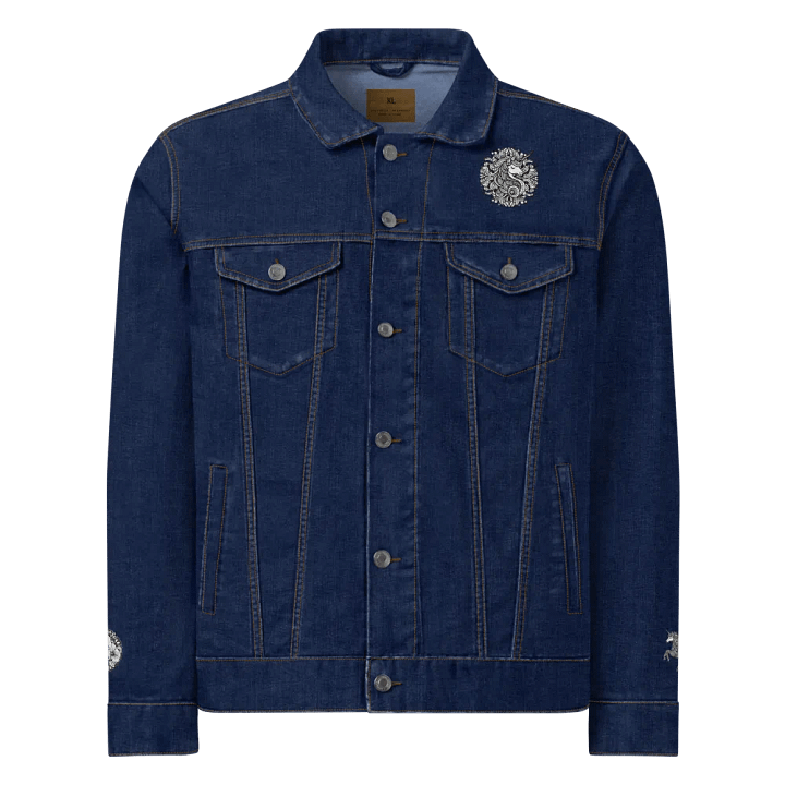 Threadfast Denim Jacket | AI-Crafted Art: Majestic Unicorn Head Illustration product image (1)