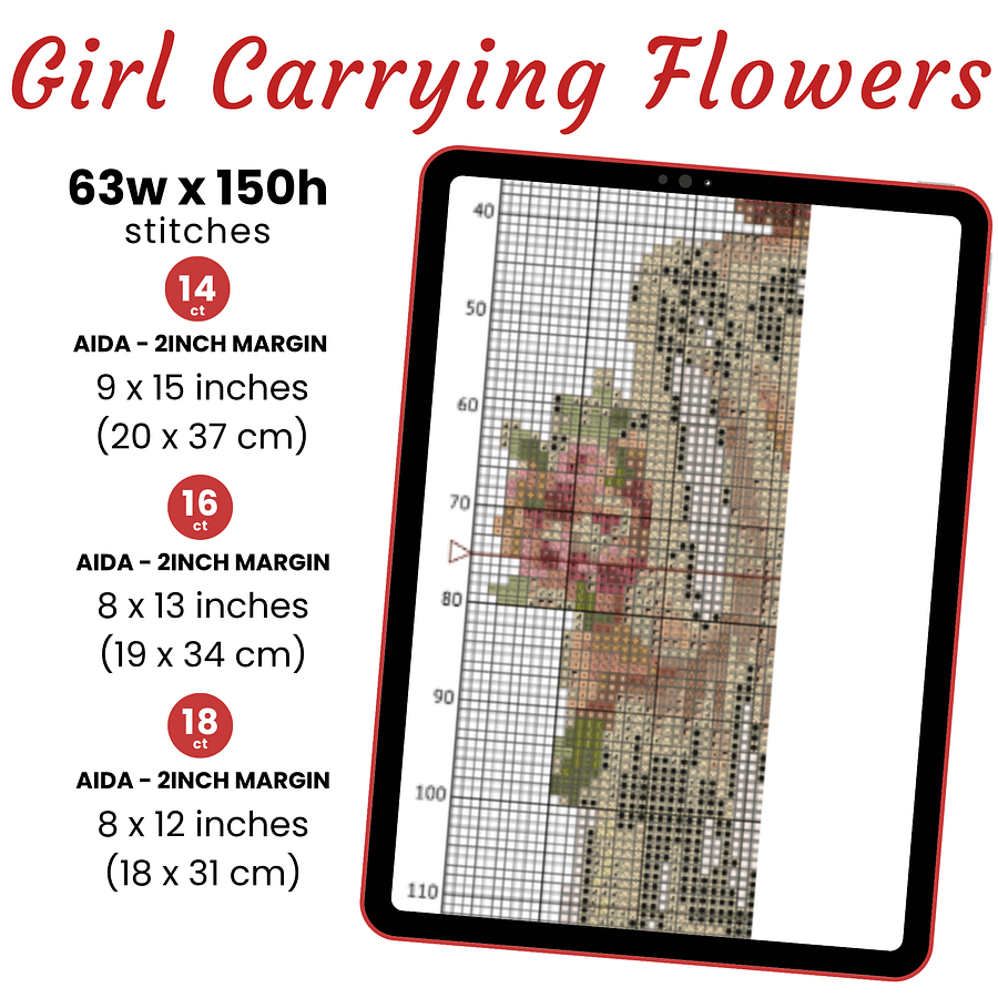 Girl Carrying Flowers Cross Stitch Pattern product image (2)