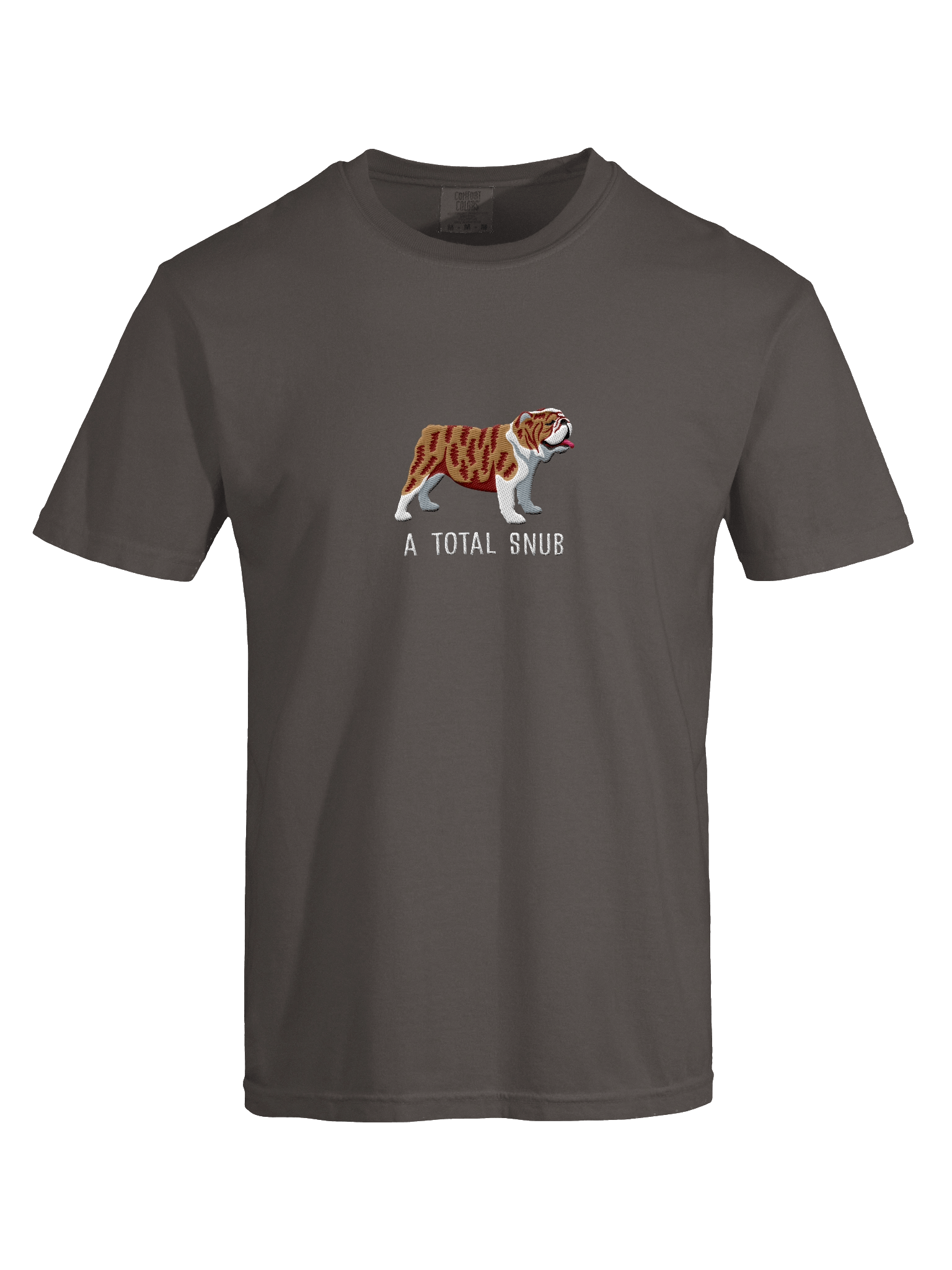 A Total Snub T-Shirt(Embroidered) of an English Bulldog(Brindle & White) product image (38)