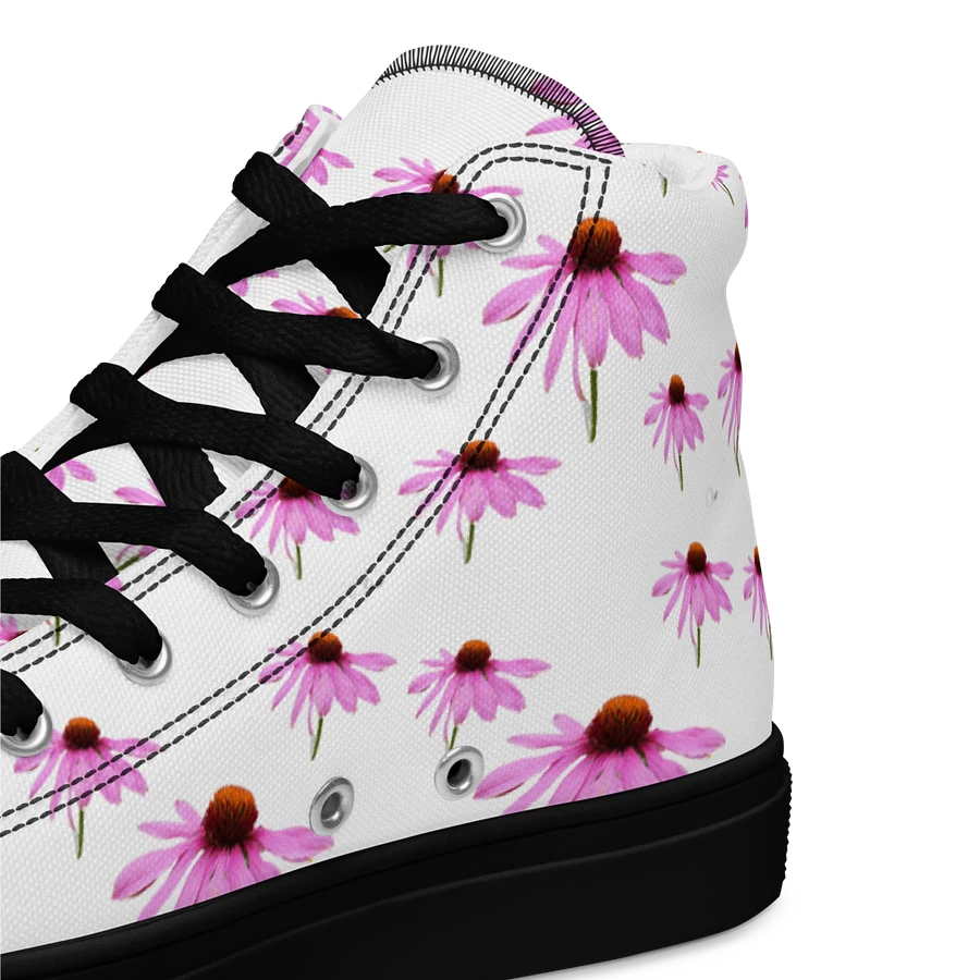 Abstract Delicate Pink Repeating Cone Flowers Women's Black Toe High Top Canvas Shoes product image (10)