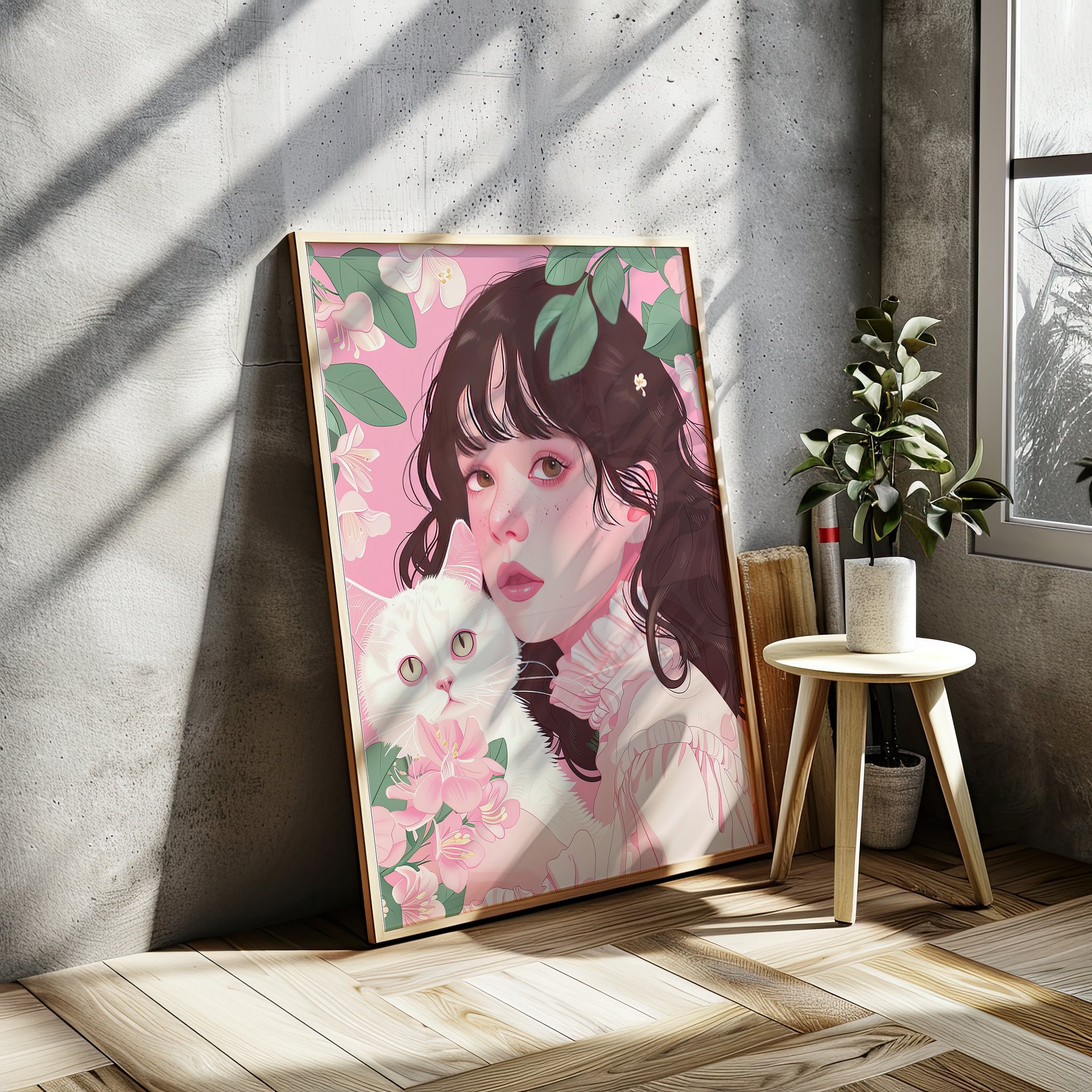 Girl with White Cat Portrait Coquette Art Print product image (24)
