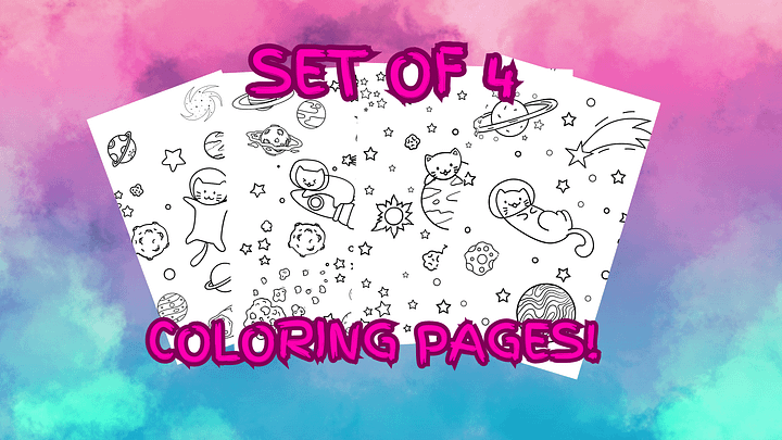 Space Cats Coloring Pages Set of 4 product image (1)