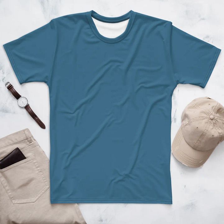 Plain Medium Blue True Summer Men's Crewneck Polyester Heavyweight Premium T-Shirt by Treasure Pie product image (1)
