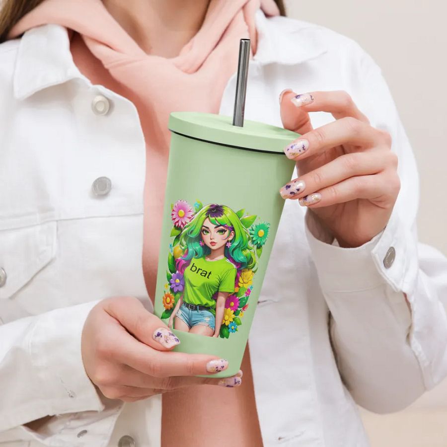 Brat 20 oz Tumbler Cup - Mint - Insulated Tumbler with a Straw v4 product image (2)
