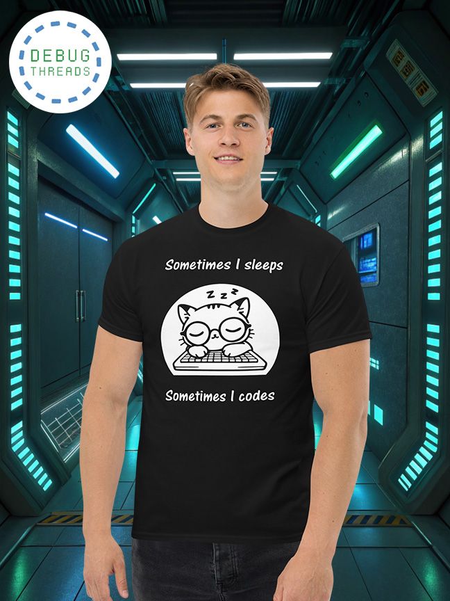 "Sometimes I Sleeps. Sometimes I Codes." Cute, Funny Nerdy Cat Coder T-Shirt product image (1)