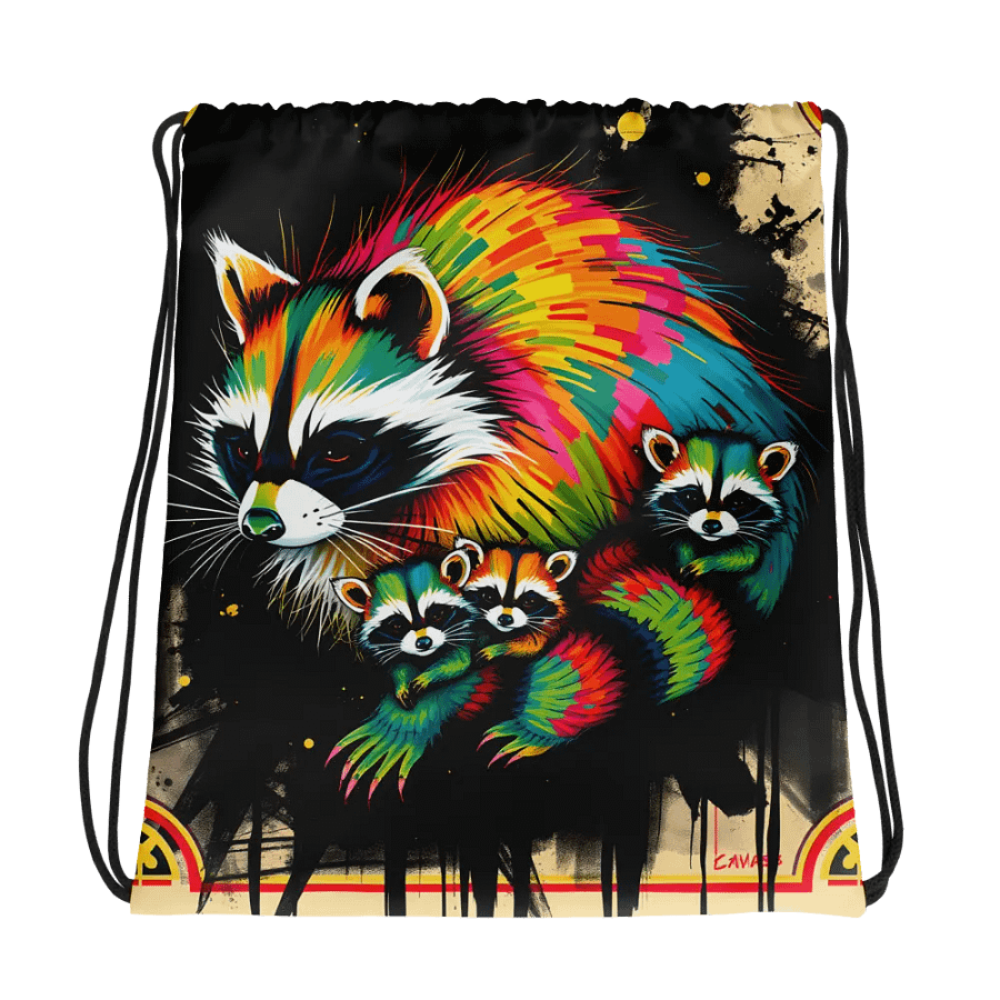 Vibrant Raccoon Family Drawstring Bag product image (1)