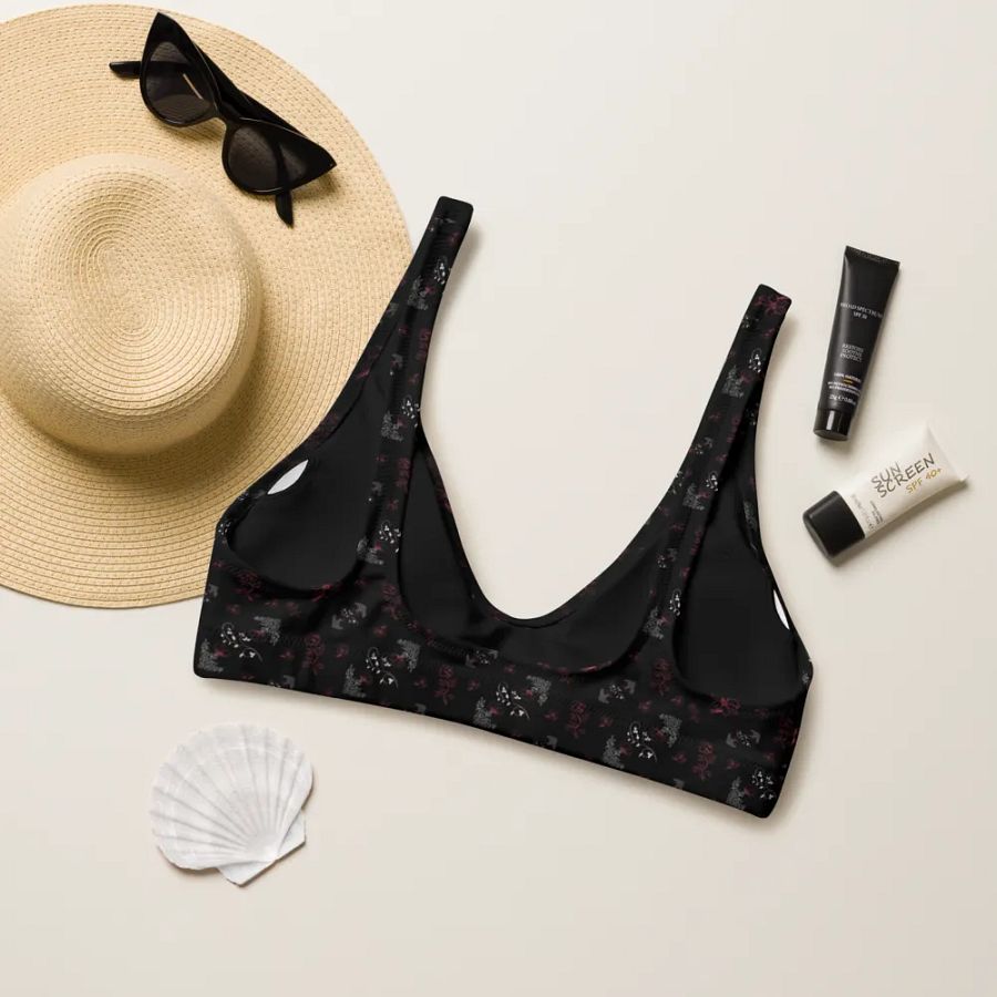 Magenta and White Flowers on Black Eco-Green Padded Bikini Top product image (6)