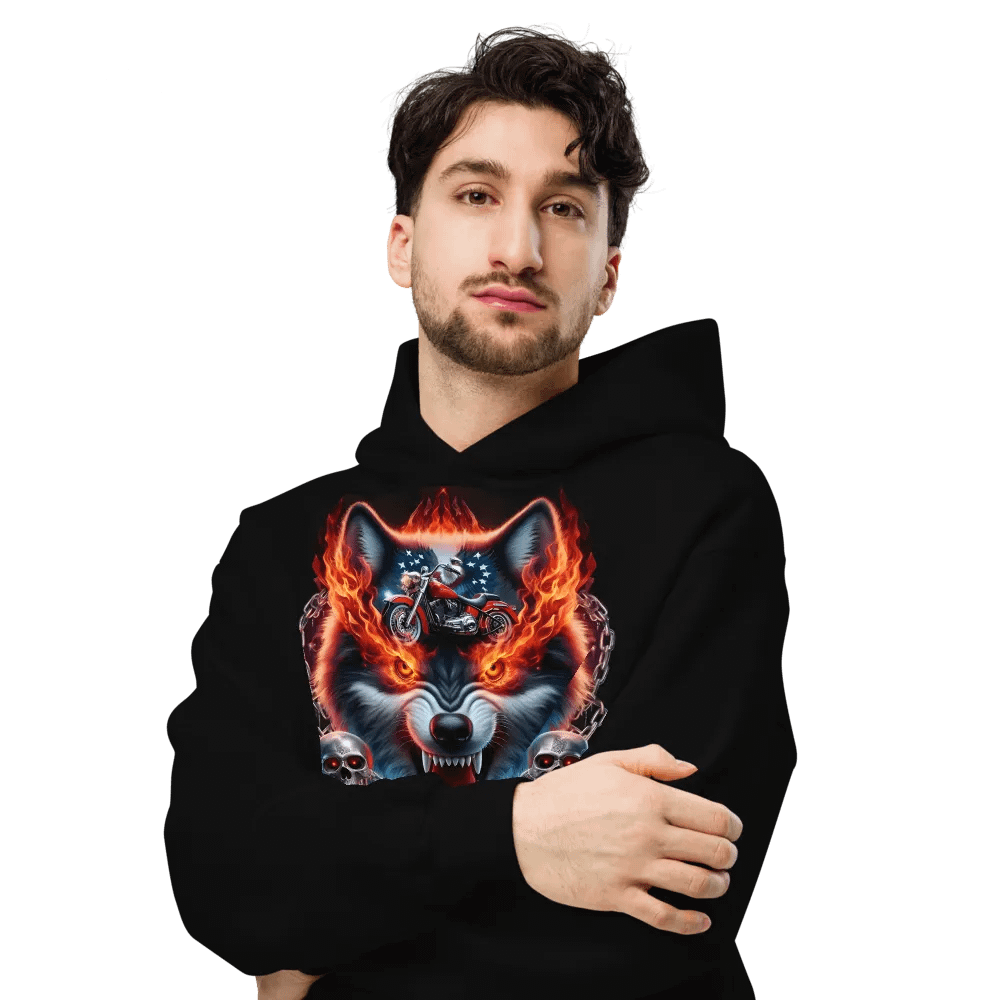 Flaming Wolf Biker Oversized Hoodie #39 product image (6)