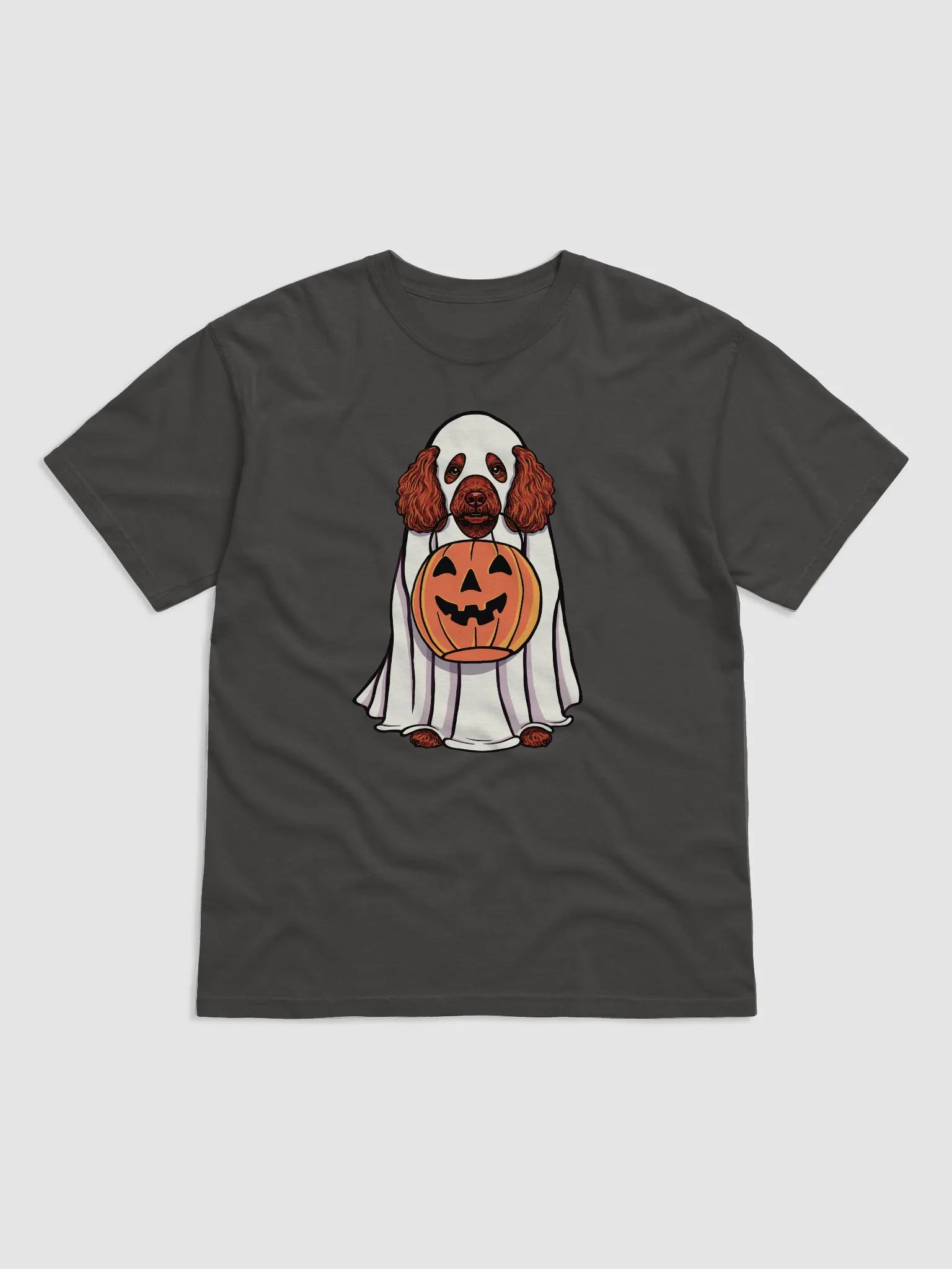 Funny Halloween Mini Poodle(Red) T-Shirt | Funny Poodle Wearing a Ghost Costume and Holding a Pumpkin Basket product image (17)