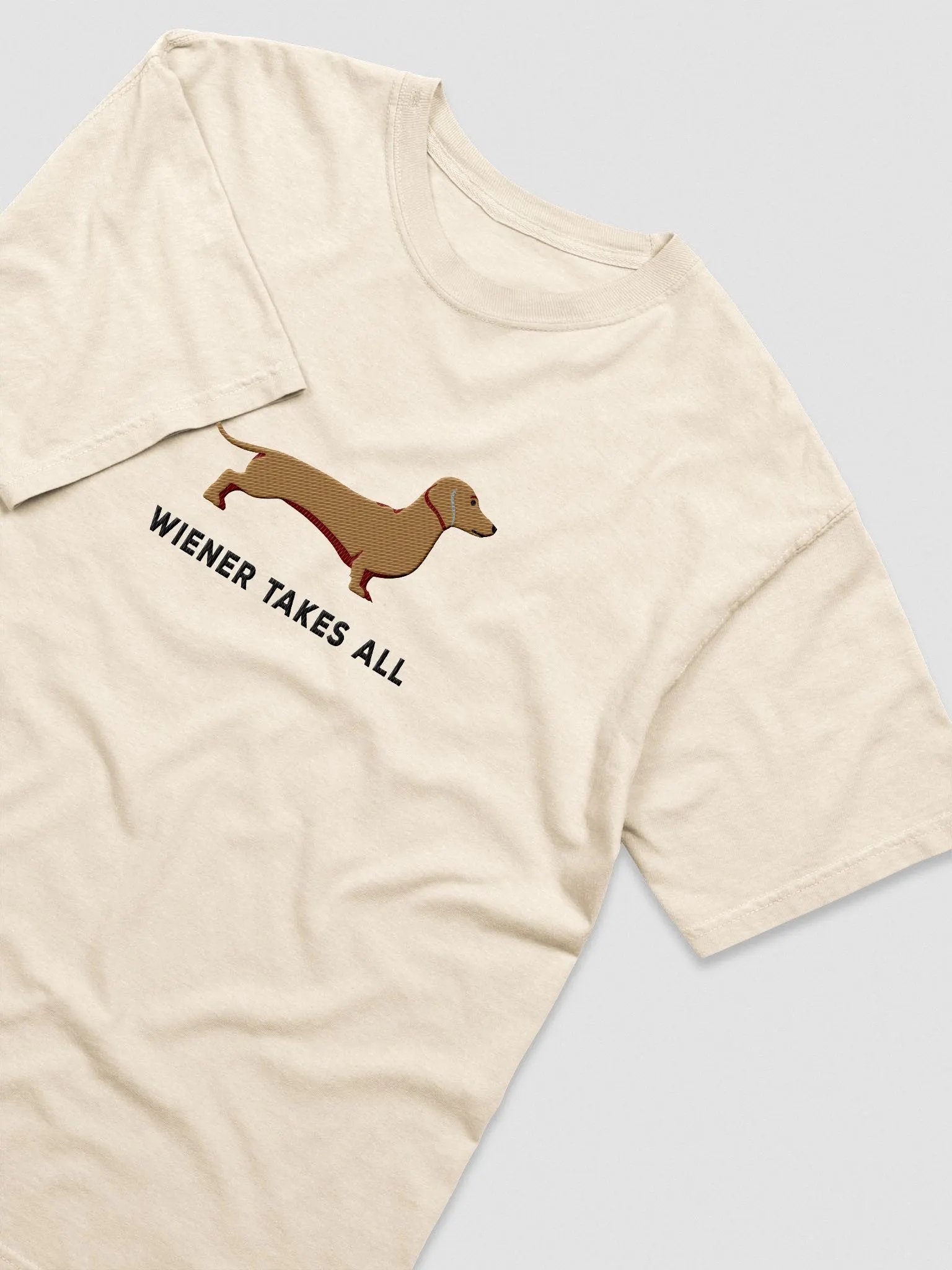 Wiener Takes All T-Shirt(Embroidered) of a Dachshund(Tan) product image (10)