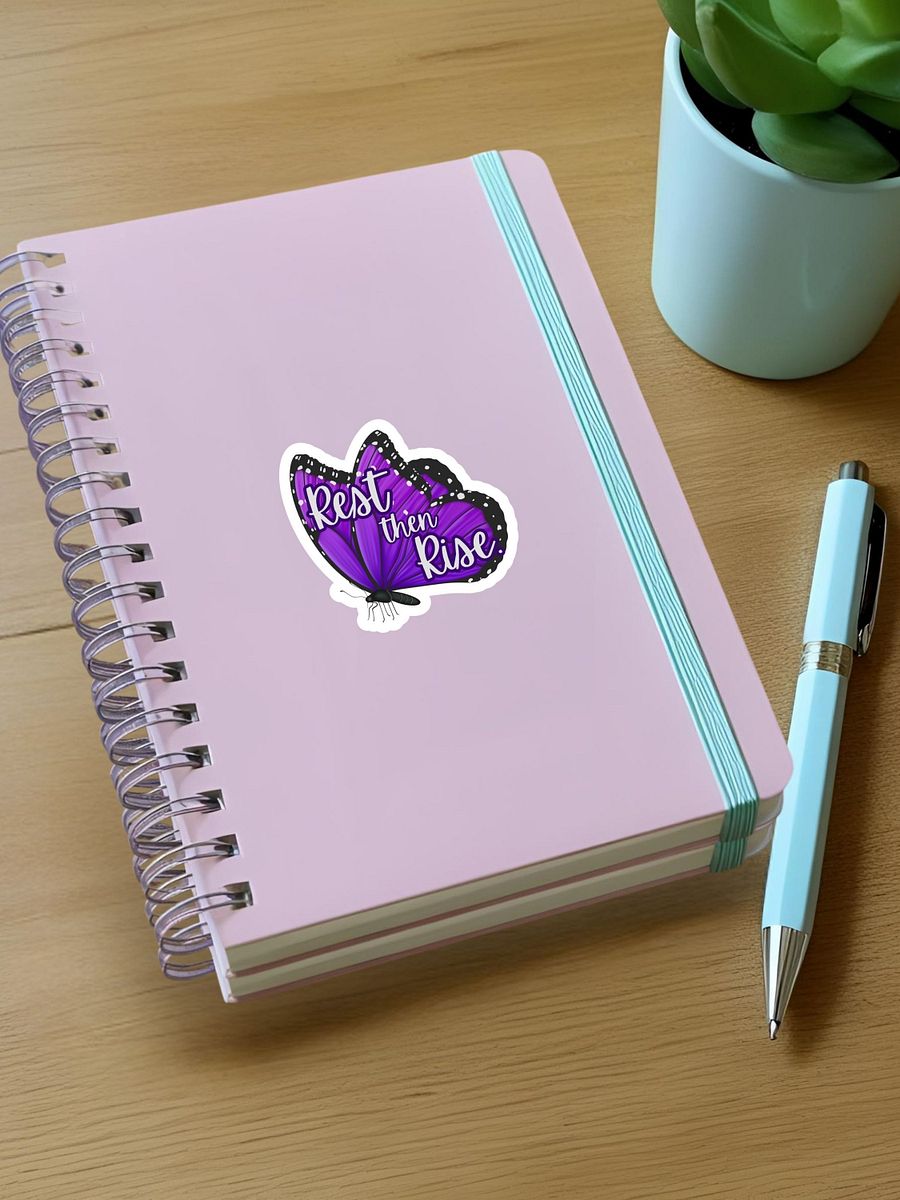Rest then Rise – Purple Butterfly Inspirational Quote Sticker product image (3)