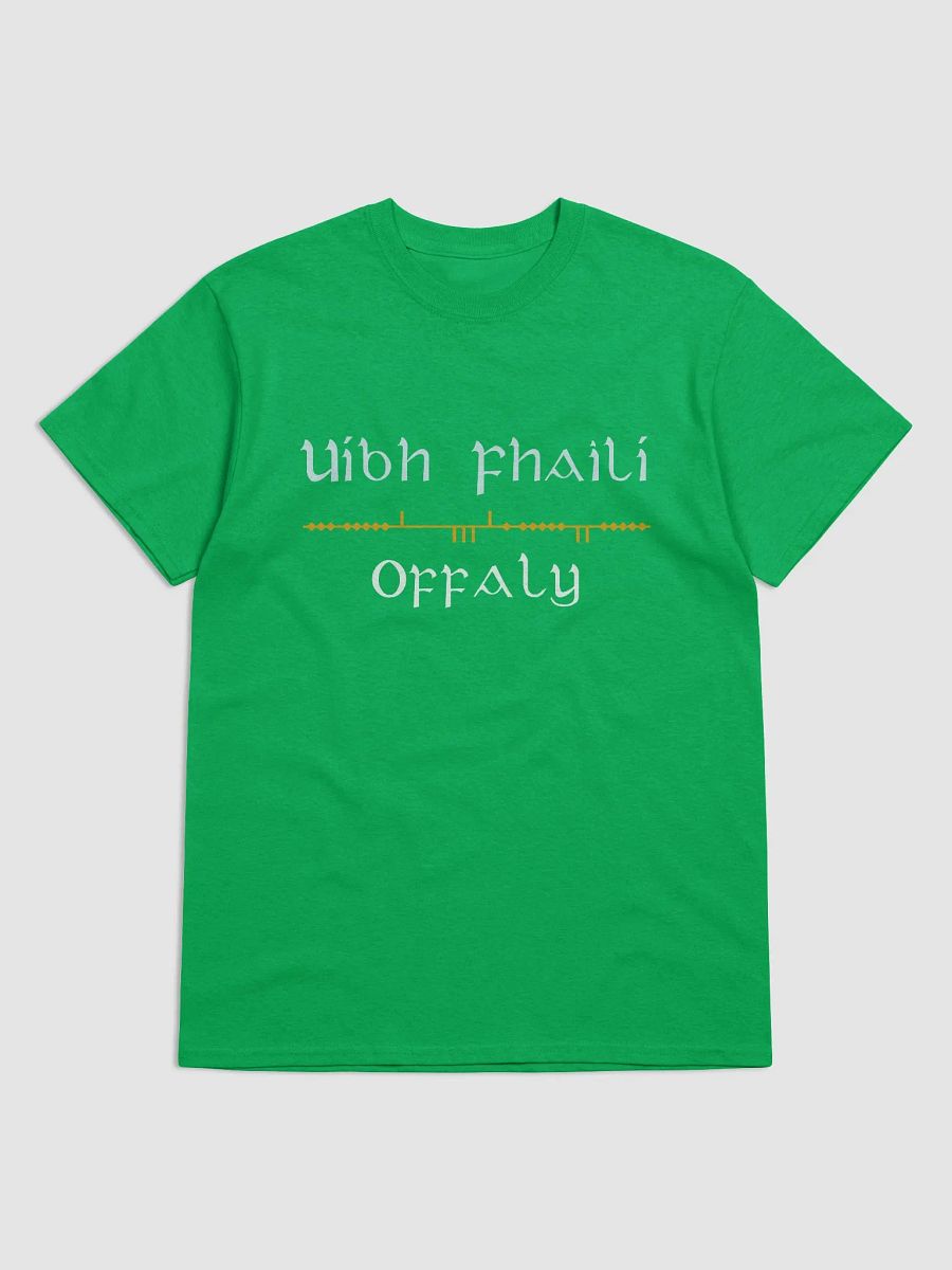 Offaly/Uíbh Fhailí Scholastic style Ogham Green printed T-shirt product image (1)