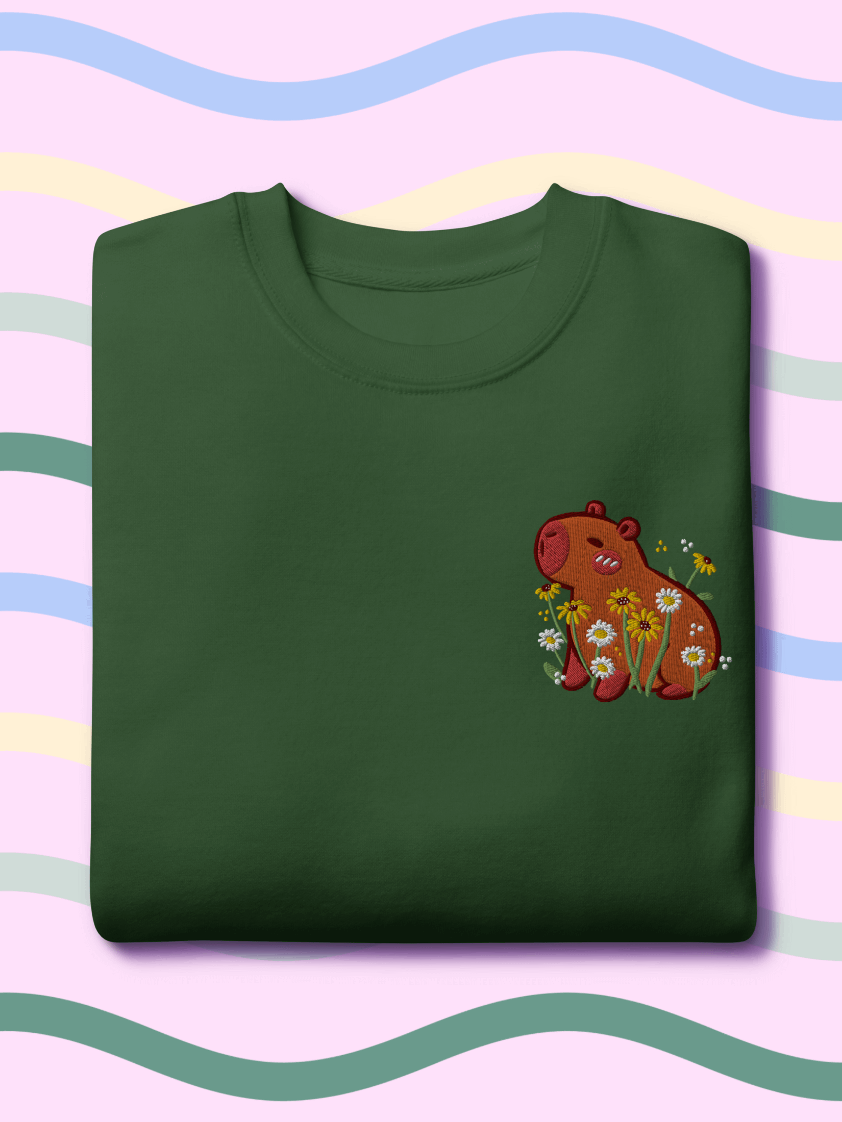Peaceful Capybara Floral Embroidered Premium Sweatshirt product image (3)