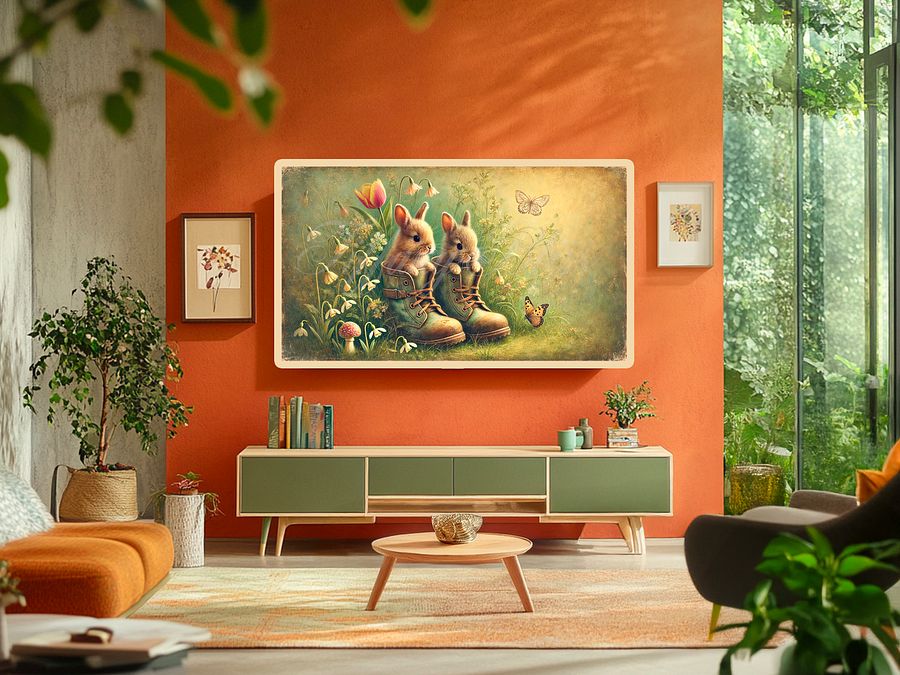 Samsung Frame TV Art, Neutral Spring Easter Bunny Boots Painting, Wallpaper, Screensaver, Digital Download product image (3)