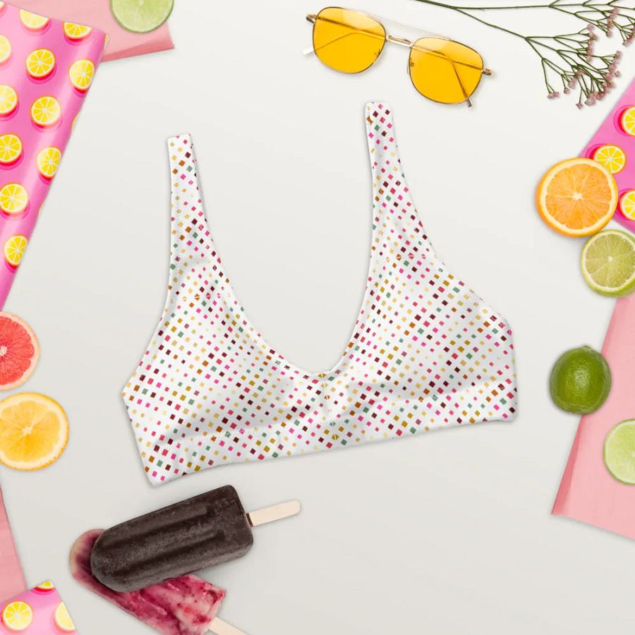 Colorful Square Pattern Design Padded Bikini Top - V5 product image (4)