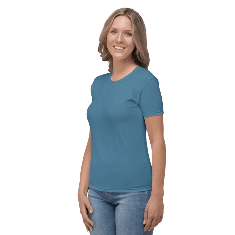 Plain Medium Blue True Summer Women's Crewneck Polyester Heavyweight Premium T-Shirt by Treasure Pie product image (5)