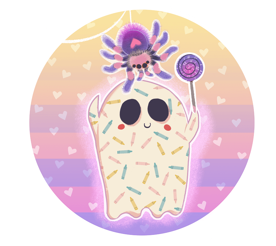 Pastel Version #2 - Little Ghost & Pet Spider - Greeting Card product image (2)