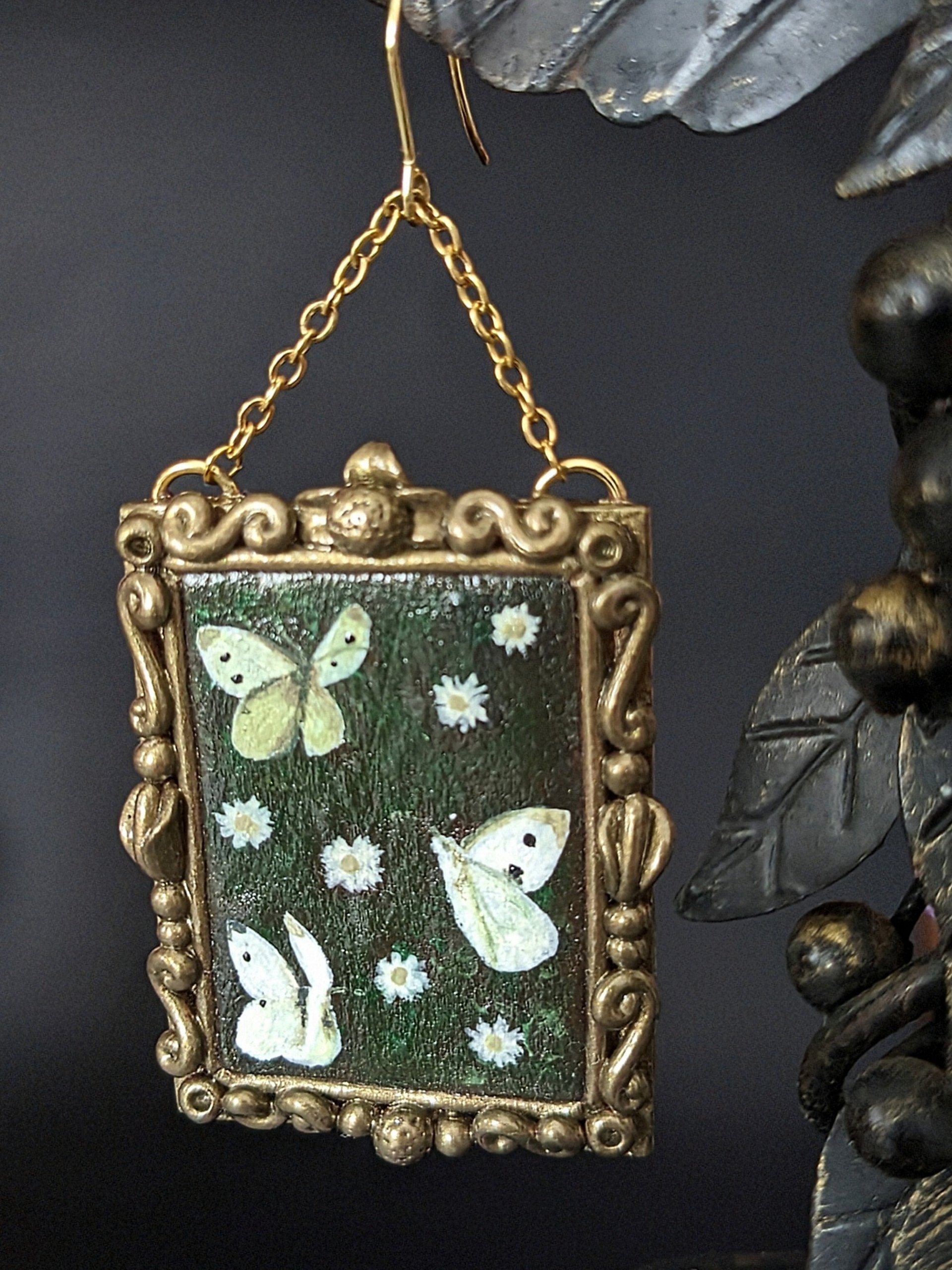 Cabbage Butterfly Painting Statement Earrings product image (2)