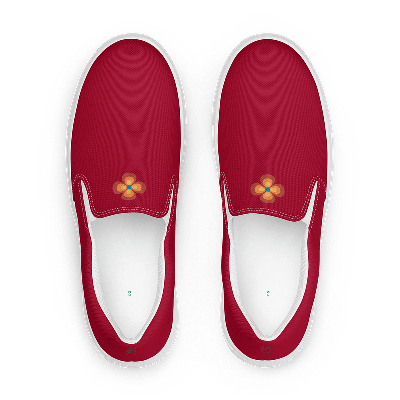Maroon Groovy Flower Women's Canvas Slip-Ons