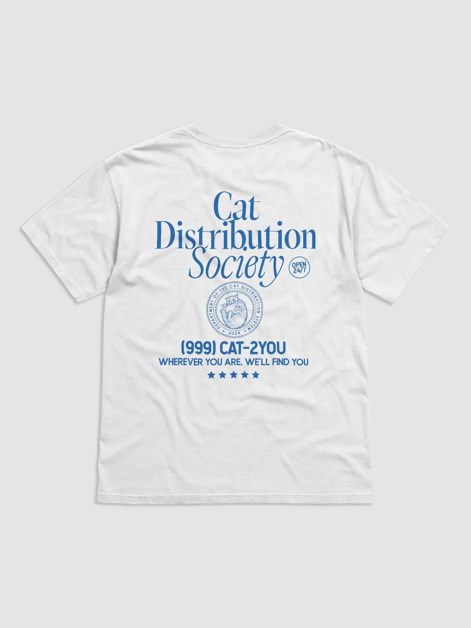 Cat distribution society oversized unisex tee (blue text) product image (4)