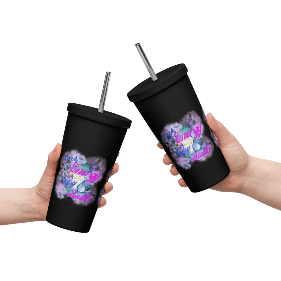 Insulated Tumbler with straw  with beautiful swirly  water drop splash and drops design, product image (10)