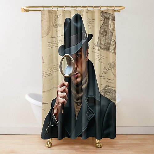 Add a splash of wit and mystery to your bathroom! 🕵️‍♂️ This stylish shower curtain features a sharp detective with a magnify...
