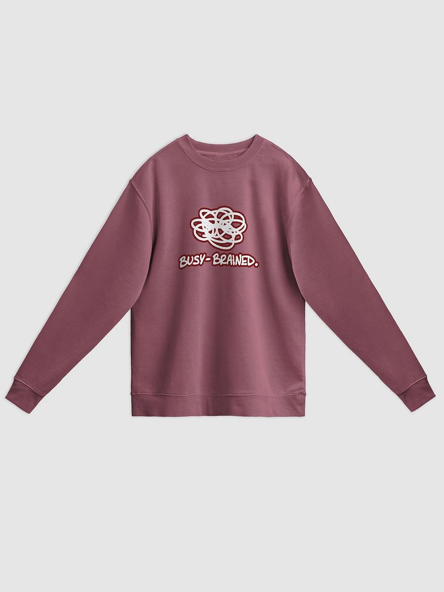 BUSY-BRAINED (lined design, #6D1616) printed pigment crewneck product image (13)
