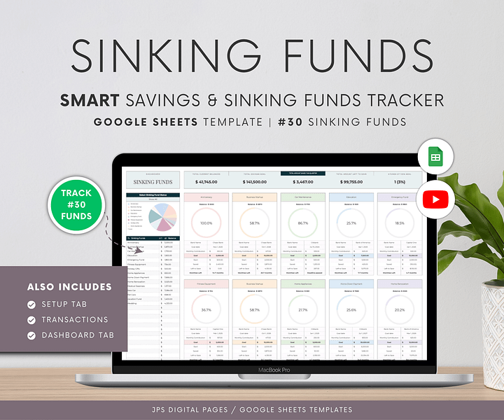 Sinking Funds Tracker Spreadsheet, Google Sheets Savings Tracker, product image (1)