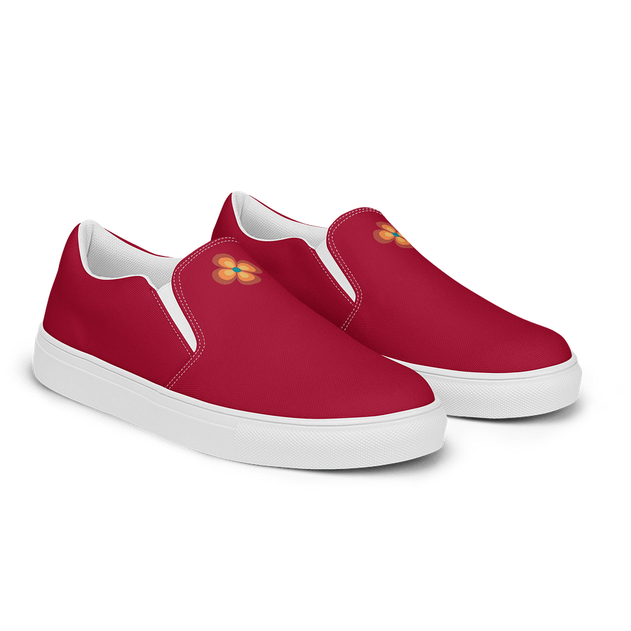 Maroon Groovy Flower Women's Canvas Slip-Ons product image (2)
