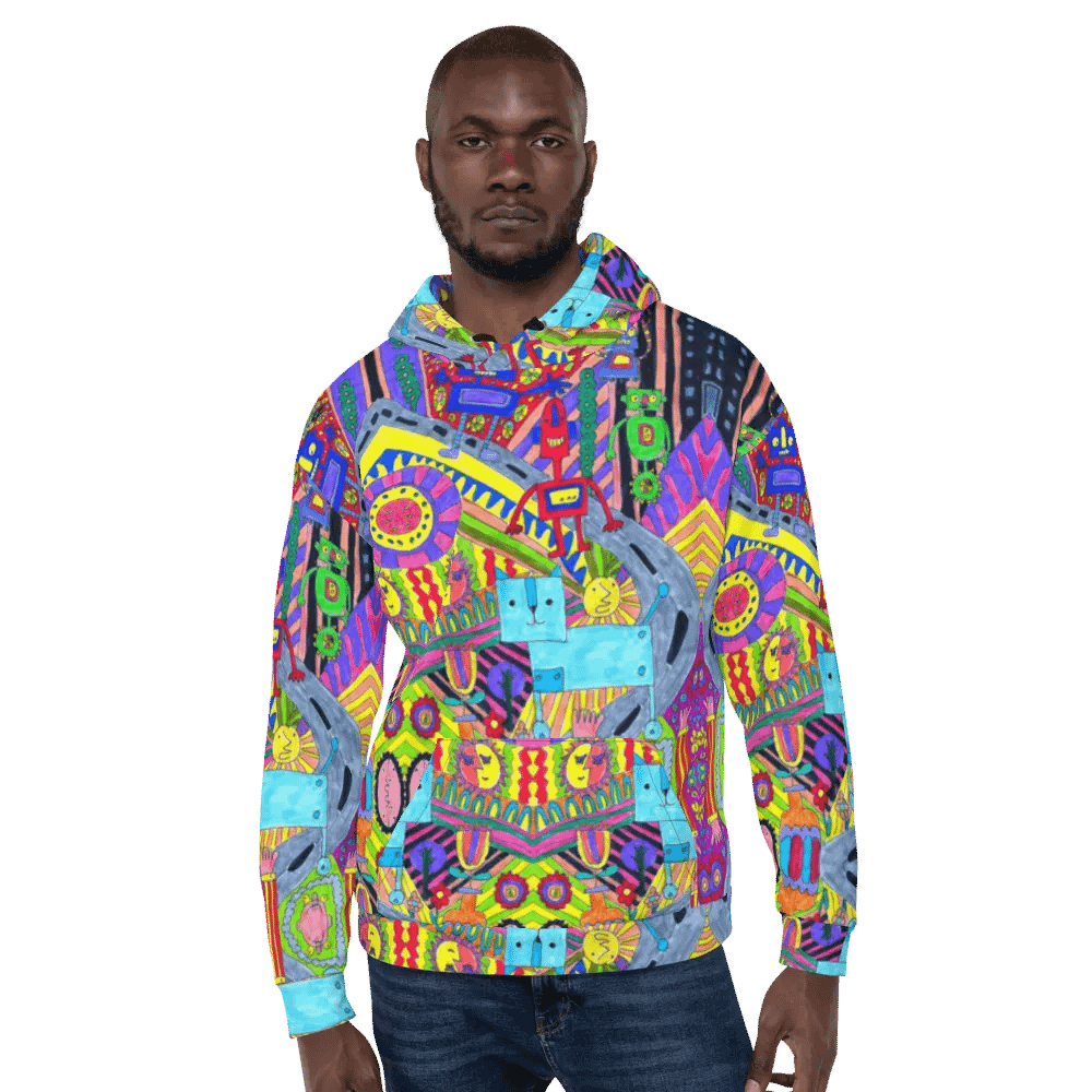 Abstract Colourful Doodle Robots Unisex Pull Over Hoodie product image (6)