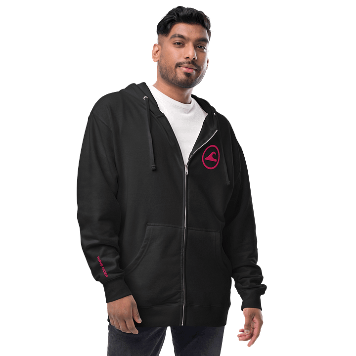 Embroidered Wave Rider Fleece Zip-Up Hoodie (Flamingo) product image (2)