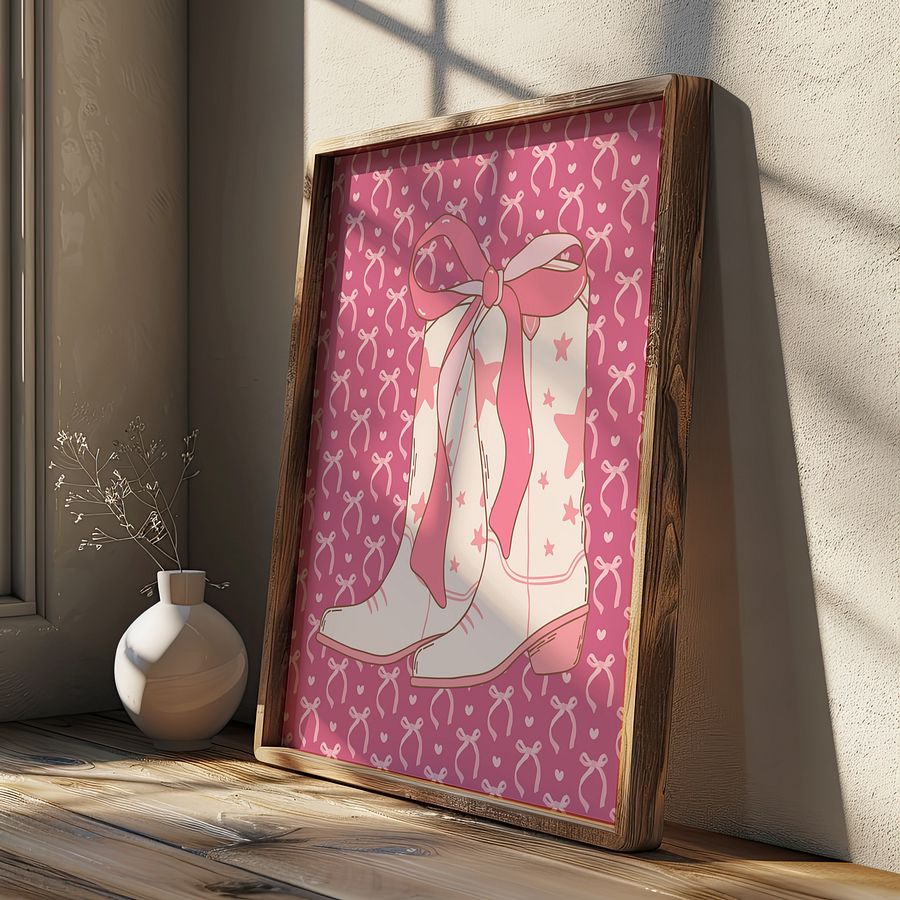 Cowgirl Boots with Pink Ribbon Coquette Art Print product image (24)