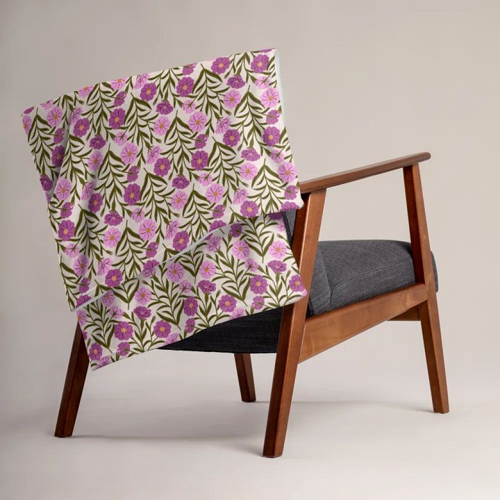 Corncockle Bouquet - Pink and Forest Green - Throw Blanket product image (2)