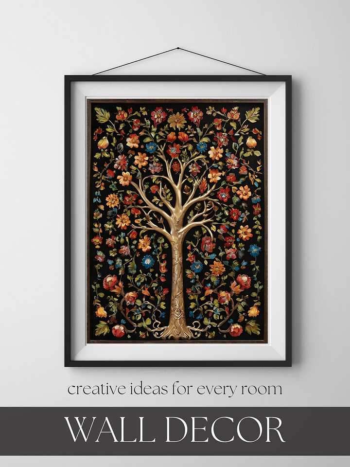 Indian Tree of Life Vintage Folk Art | Blossoming Tree | Floral Print Pichwai Painting | Bohemian Wall Art product image (1)
