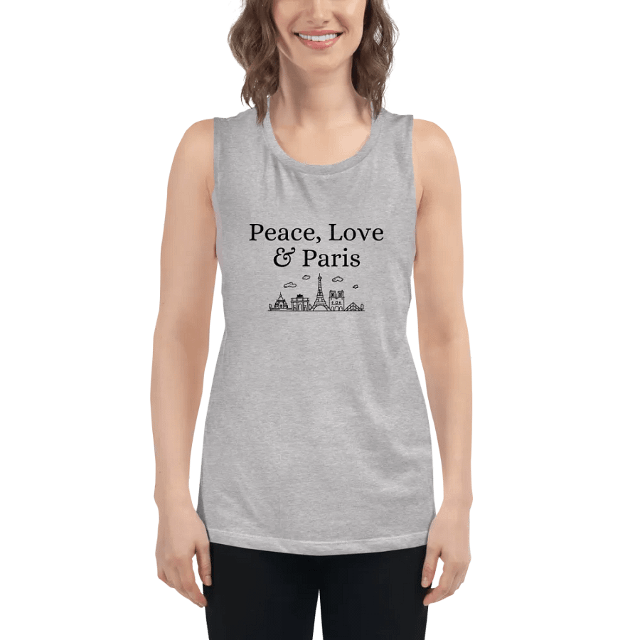 Peace, Love and Paris with Monuments Women's Flowy Muscle Tank | Black Ink product image (5)