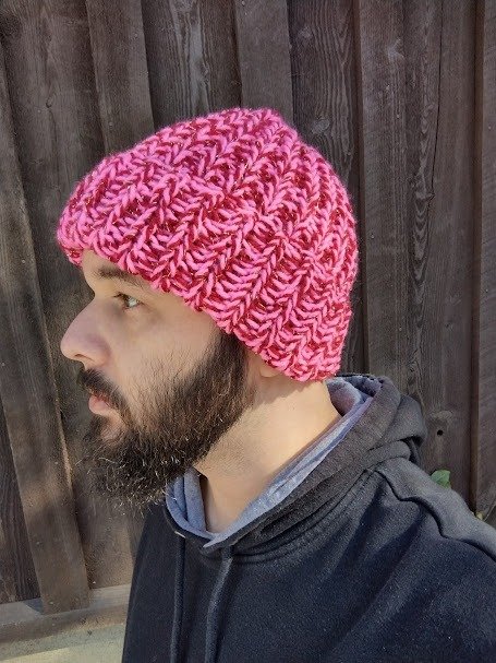 Sparkly Red and Neon Pink Knit Beanie with Folded Brim product image (1)