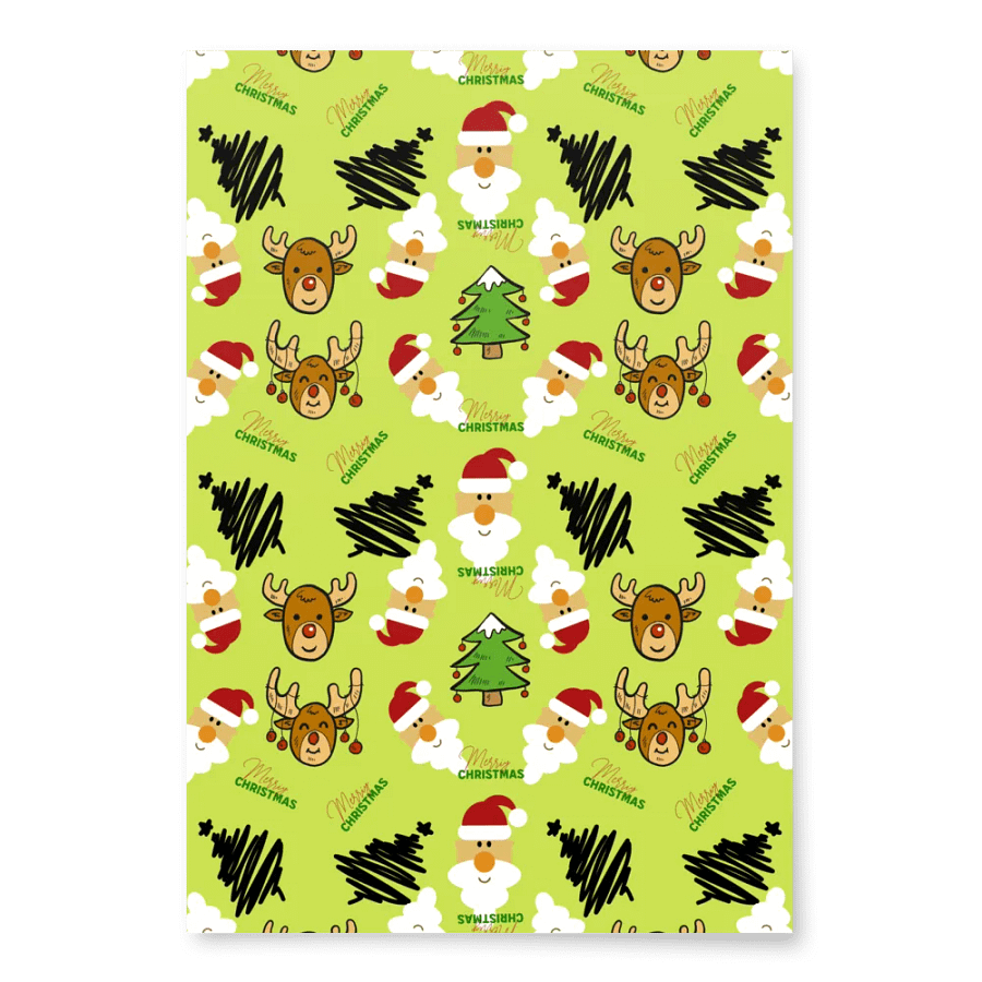Reindeer, Santa, Christmas Tree Wrapping Paper - Green product image (3)