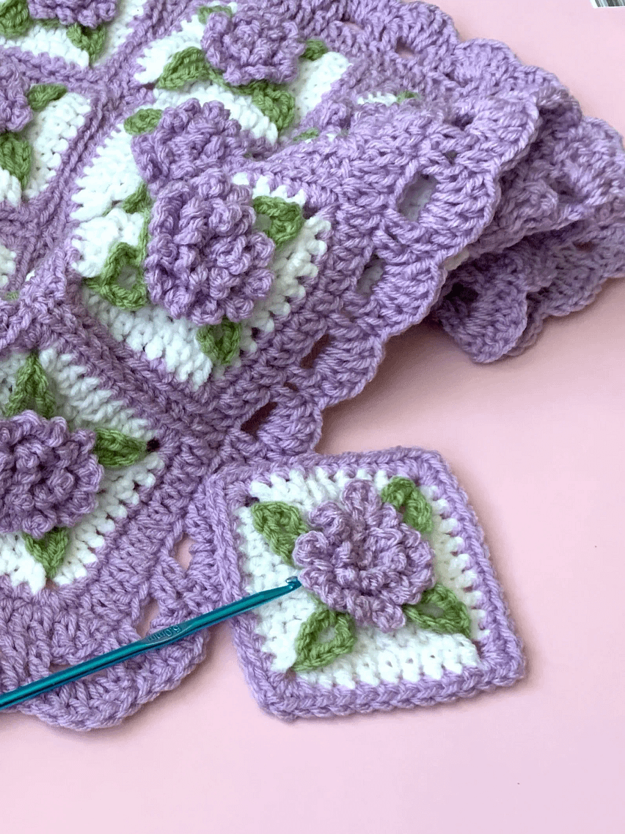Lavender Flower Granny Square Baby Blanket Crochet Pattern, PDF Instant Download product image (5)