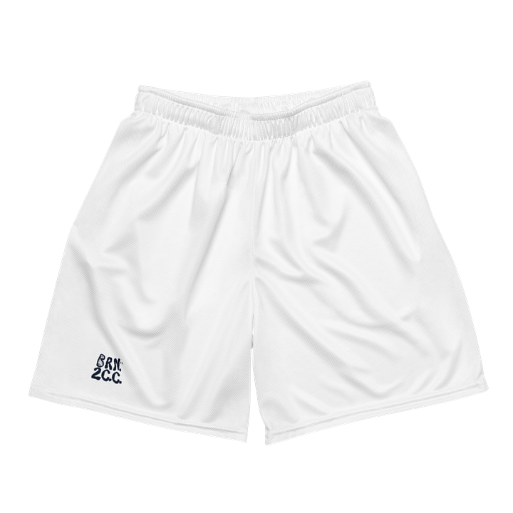Mens | BRN.2C.C.™ Mesh Shorts | Coastal Cool Meets Sporty Style | Recycled Unisex Activewear 🌊🔥| Navy Blue Logo on White product image (2)