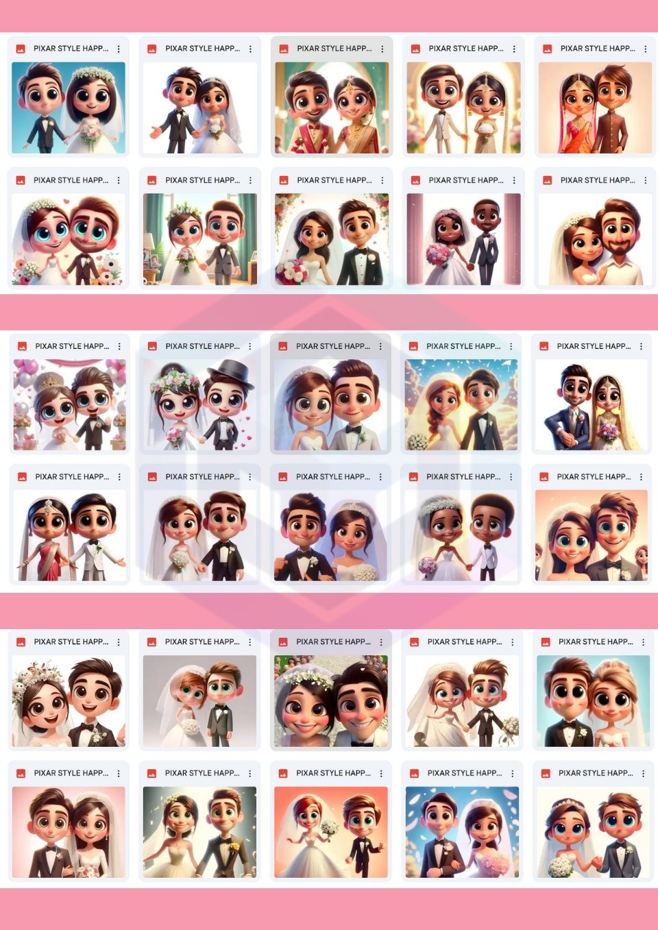 100 PIXAR STYLE HAPPY & LOVELY WEDDING IMAGES BUNDLE product image (3)