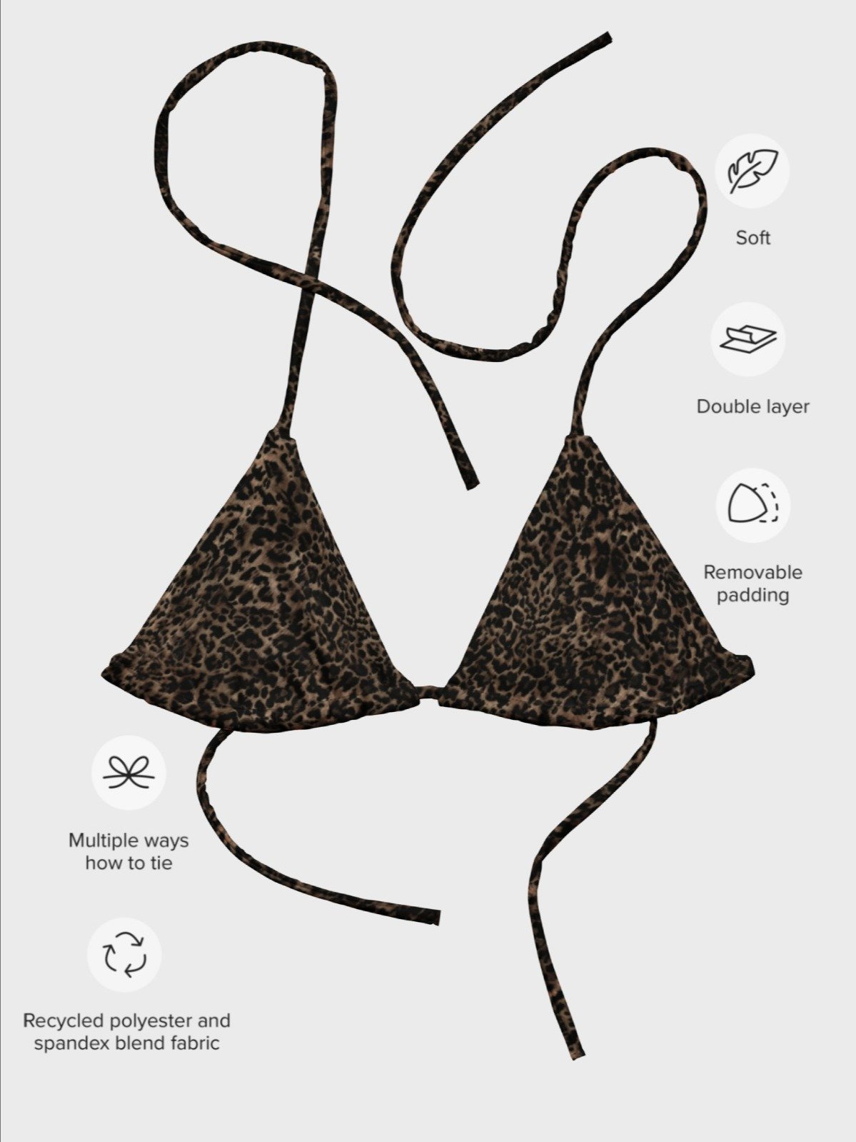 Recycled String Bikini Top "Chic Dark Brown Leopard" product image (4)