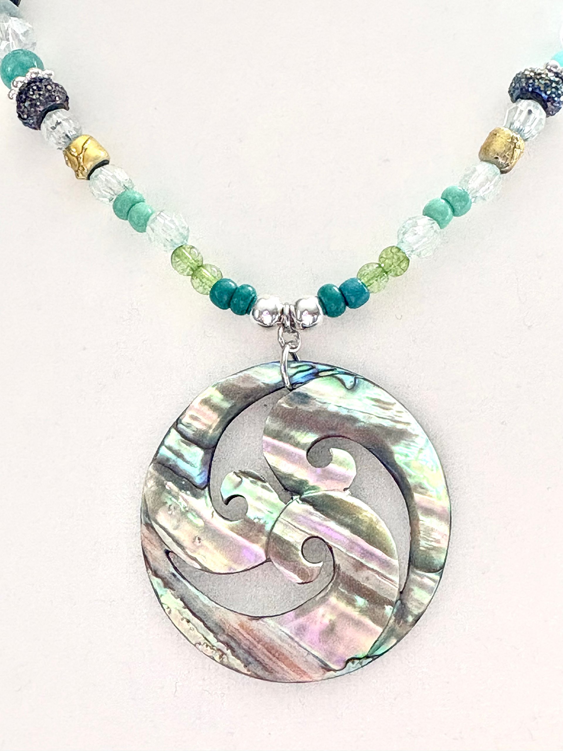 MFD-00219 | Abalone Shell Pendant Necklace | Handmade & Fully Beaded | Coastal Charm Jewelry by Monique Faella Designs™ product image (4)