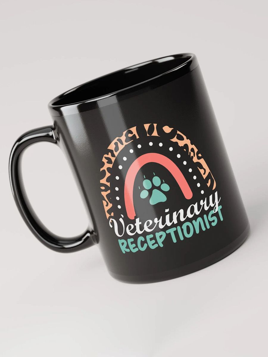 "Veterinary Receptionist-Rainbow" black glossy mug product image (5)