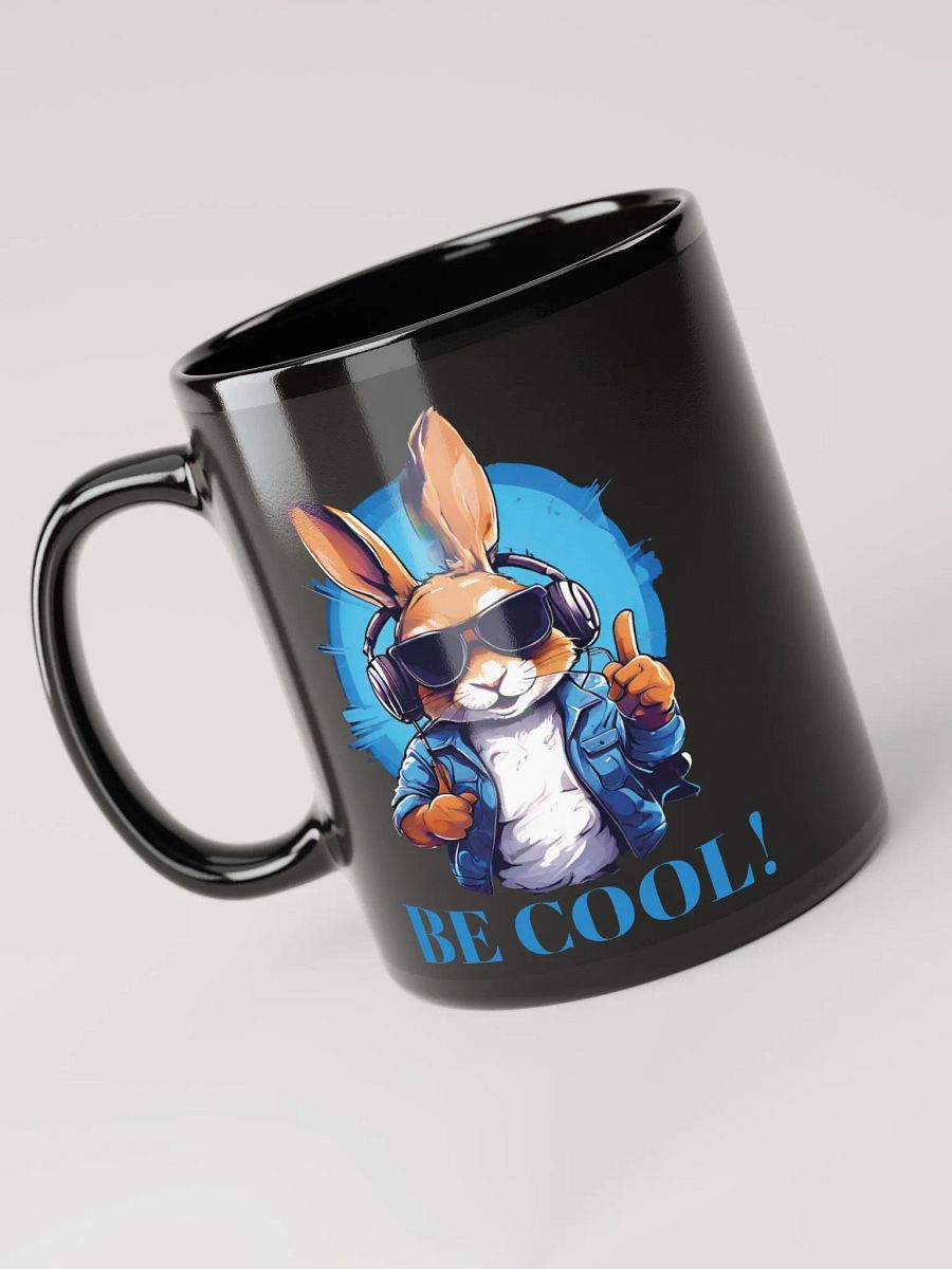 Be Cool Funny Black Glossy Mug | Cute Bunny with Sunglasses and Headphones | Printed on Both Sides product image (3)