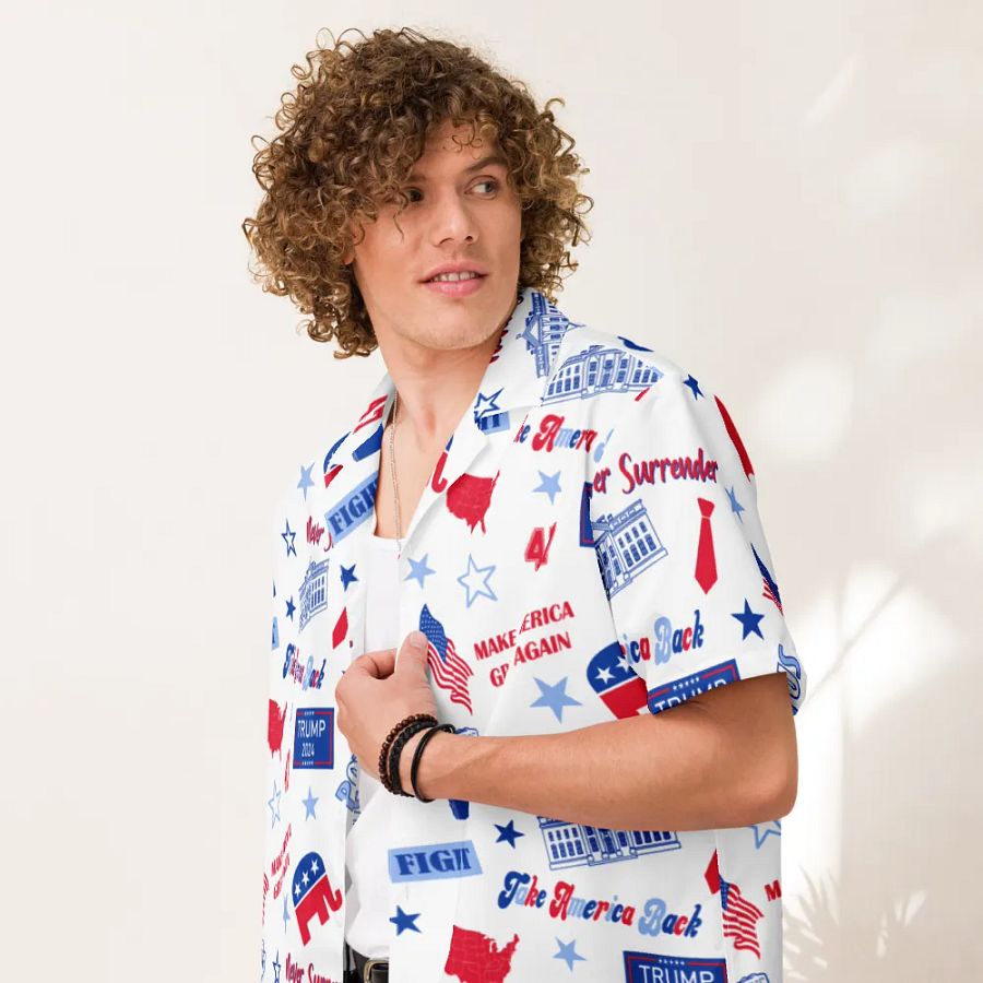 Trump 2024 Election-Themed White Pattern Hawaiian Shirt - Patriot Trump Supporter Make America Great Again product image (7)