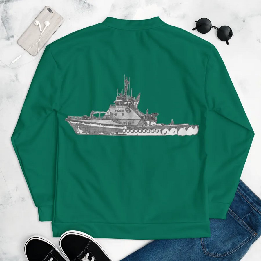 Copy of Twin Anchor Titan tug Teal Bomber Jacket product image (8)