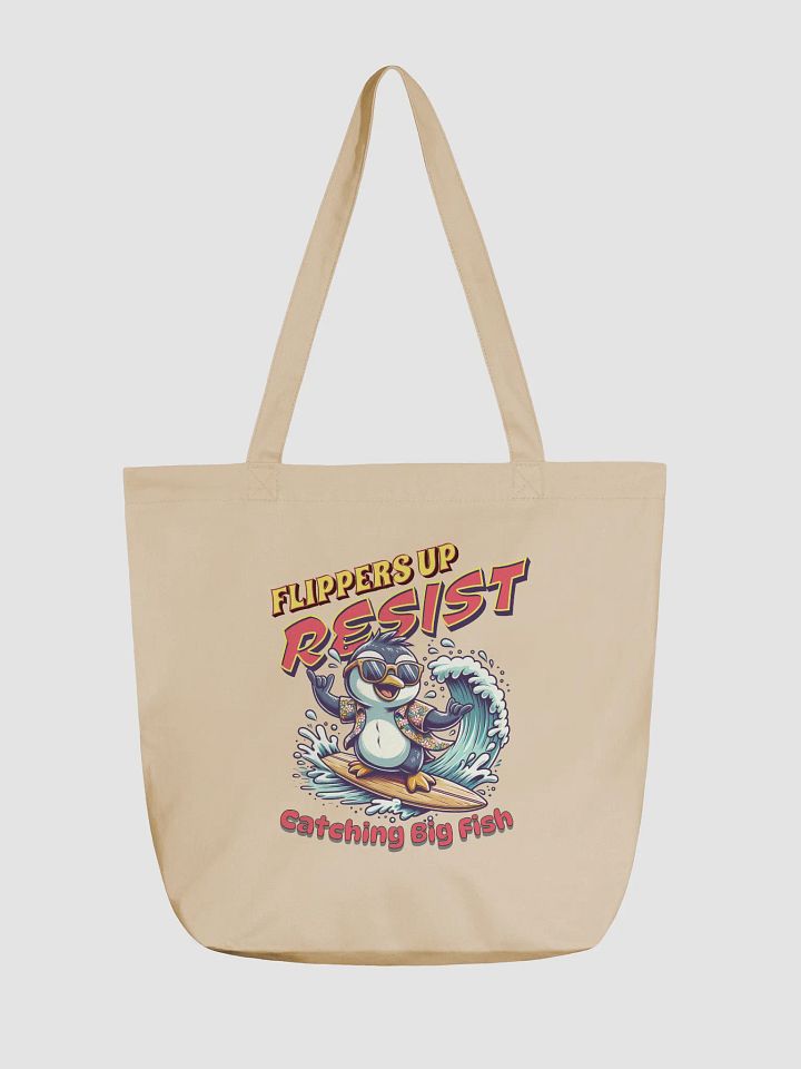 Flippers Up Resist Catching Big Fish Penguin Surfing Eco Tote Bag product image (2)